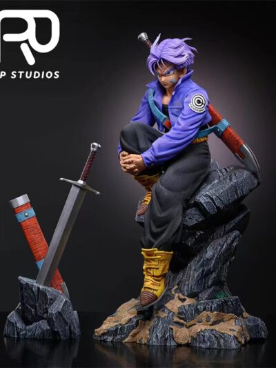 Future Trunks is sitting on a rock